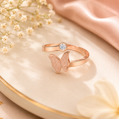Rose Gold Butterfly Adjustable Ring for Women & Girls | Open Finger Ring with Crystal Stone | Elegant Fashion Jewelry | Gift for Her