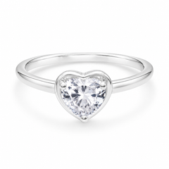 Silver Heart Solitaire Ring for Women & Girls | Adjustable Heart-Shaped CZ Crystal Ring | Elegant Minimalist Fashion Jewelry | Gift for Her