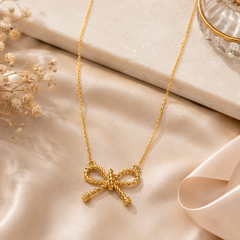 Gold Bow Pendant Necklace for Women & Girls | Elegant Rope Bow Gold-Plated Chain Necklace | Minimalist Fashion Jewelry | Gift for Her