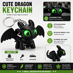 Night Dragon Keychain with Glowing LED Eyes | Cute Black Dragon Backpack Charm | Collectible Keyring for Bags, Keys & Car Accessories