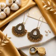 Royal Antique Gold Crystal Drop Earrings for Women | Ethnic & Festive Wear