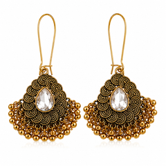 Royal Antique Gold Crystal Drop Earrings for Women | Ethnic & Festive Wear