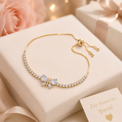 Butterfly Crystal Adjustable Bracelet for Women – Elegant Gold-Tone Gift for Girlfriend