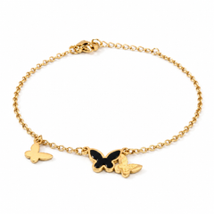 Gold Butterfly Charm Bracelet for Women – Dainty Adjustable Chain Bracelet with Black Butterfly Accent, Elegant Minimalist Jewelry Gift for Girls, Teens & Women