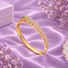 Gold Crystal Pavé Bangle Bracelet with Openwork Heart Detail