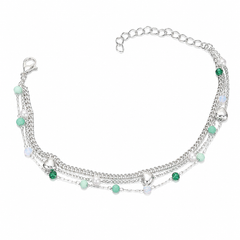 Layered Silver Plated Anklet for Women & Girls | Adjustable Multi-Layer Chain Anklet with Heart Charms & Colorful Beads | Elegant Fashion Jewelry | Gift for Birthday, Anniversary & Daily Wear