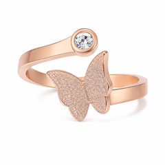 Rose Gold Butterfly Adjustable Ring for Women & Girls | Open Finger Ring with Crystal Stone | Elegant Fashion Jewelry | Gift for Her