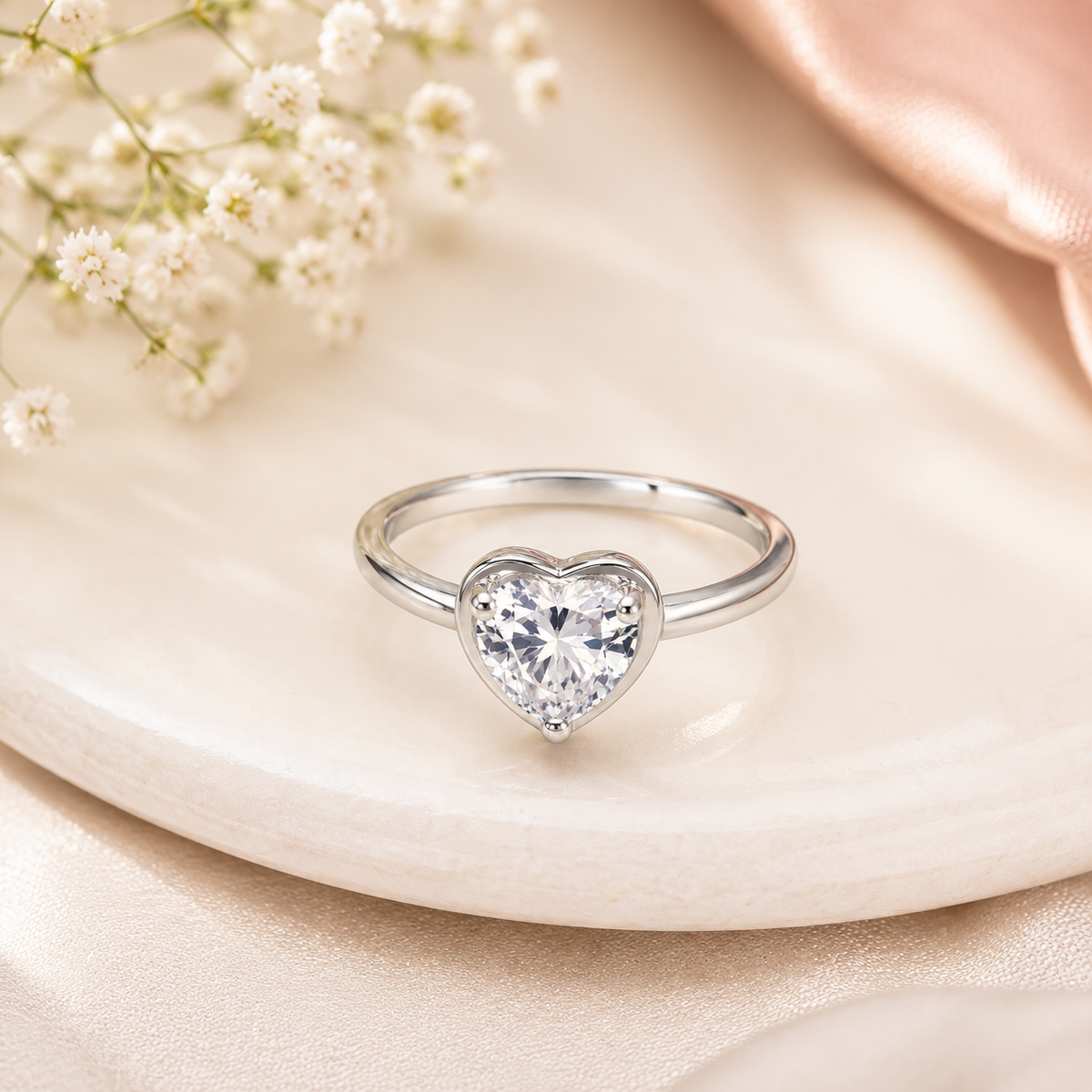 Silver Heart Solitaire Ring for Women & Girls | Adjustable Heart-Shaped CZ Crystal Ring | Elegant Minimalist Fashion Jewelry | Gift for Her