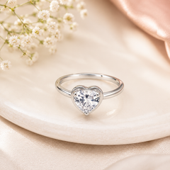 Silver Heart Solitaire Ring for Women & Girls | Adjustable Heart-Shaped CZ Crystal Ring | Elegant Minimalist Fashion Jewelry | Gift for Her