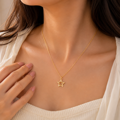 Gold Plated Gold Star Pendant Necklace for Women & Girls | Minimalist Gold-Plated Chain Necklace | Elegant Everyday Fashion Jewelry | Gift for Her