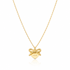 Gold Bow Heart Pendant Necklace for Women & Girls | Minimalist Love Heart Gold-Plated Chain Necklace | Elegant Everyday Jewelry | Gift for Her