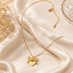 Gold Bow Heart Pendant Necklace for Women & Girls | Minimalist Love Heart Gold-Plated Chain Necklace | Elegant Everyday Jewelry | Gift for Her