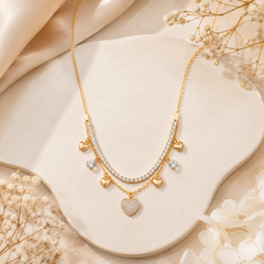 Gold-Plated Mangalsutra Necklace for Women | Crystal & Heart Charm Mangalsutra with Black Beads | Traditional & Modern Bridal Jewelry | Daily Wear Gift for Wife