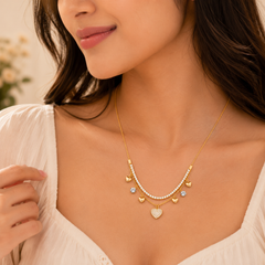 Gold-Plated Mangalsutra Necklace for Women | Crystal & Heart Charm Mangalsutra with Black Beads | Traditional & Modern Bridal Jewelry | Daily Wear Gift for Wife