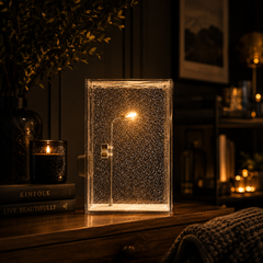 Snowfall Street Lamp LED Night Light – Acrylic Decorative Table Lamp with Swirling Snow Effect, Warm White LED, USB Powered Home Décor Gift