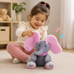 Peek-a-Boo Elephant Plush Toy for Kids | Interactive Singing Elephant with Flapping Moving Ears | Soft Musical Stuffed Animal for Babies & Toddlers