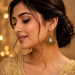 Royal Antique Gold Crystal Drop Earrings for Women | Ethnic & Festive Wear