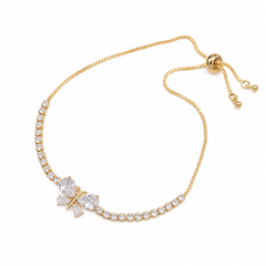 Butterfly Crystal Adjustable Bracelet for Women – Elegant Gold-Tone Gift for Girlfriend