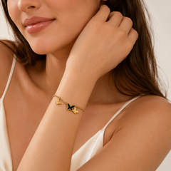 Gold Butterfly Charm Bracelet for Women – Dainty Adjustable Chain Bracelet with Black Butterfly Accent, Elegant Minimalist Jewelry Gift for Girls, Teens & Women