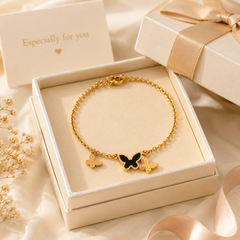Gold Butterfly Charm Bracelet for Women – Dainty Adjustable Chain Bracelet with Black Butterfly Accent, Elegant Minimalist Jewelry Gift for Girls, Teens & Women
