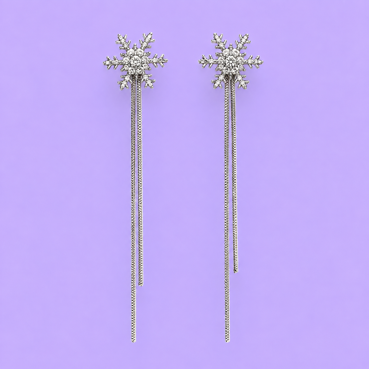Crystal Snowflake Chain Tassel Drop Earrings