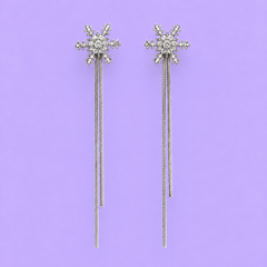 Crystal Snowflake Chain Tassel Drop Earrings