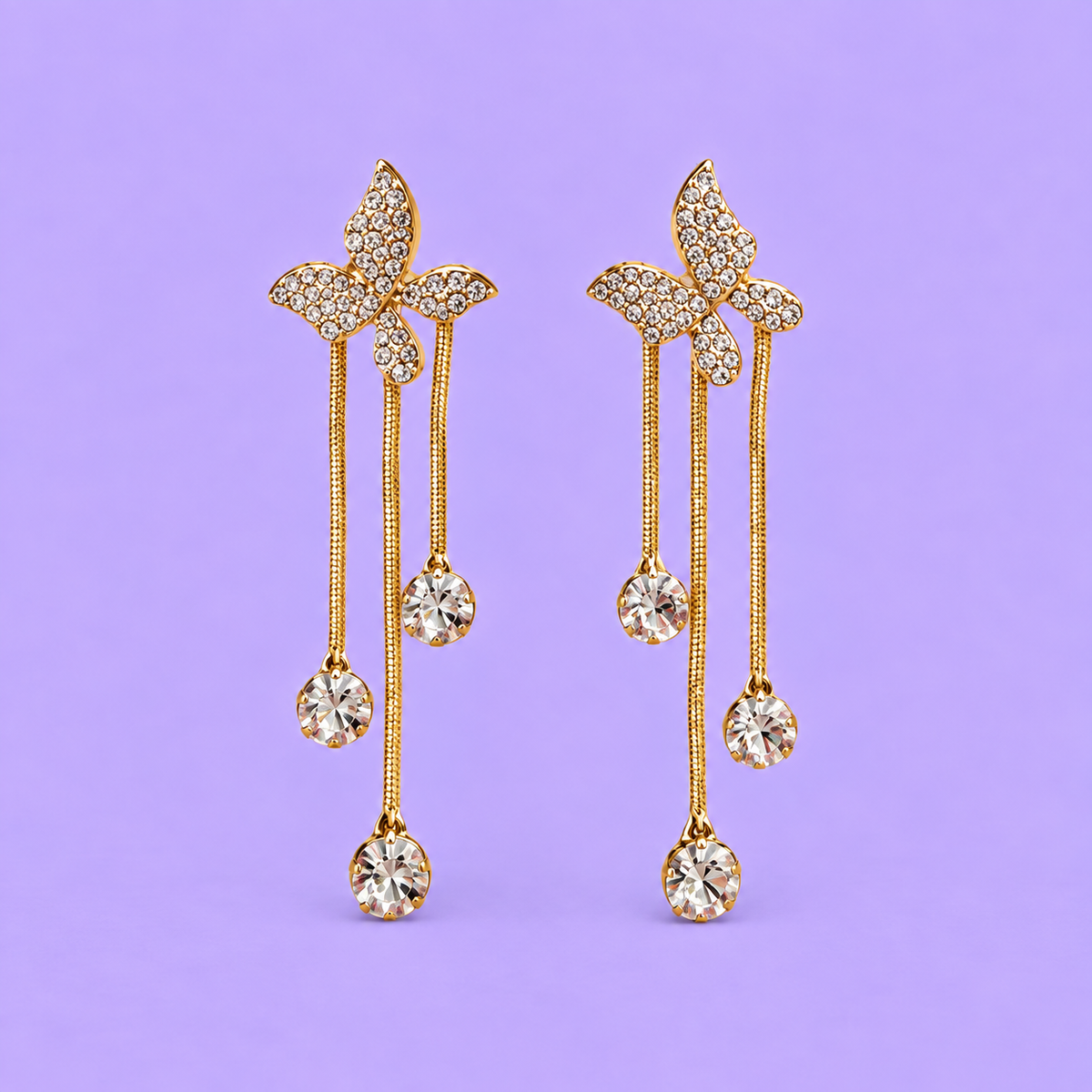 Butterfly Crystal Tassel Drop Earrings for Women