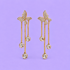 Butterfly Crystal Tassel Drop Earrings for Women