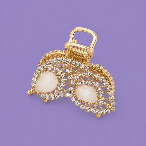 Luxury Crystal Leaf Hair Claw Clip | Elegant Gold-Tone Rhinestone Hair Accessory