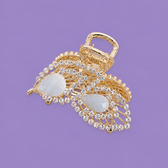 Luxury Crystal Leaf Hair Claw Clip | Elegant Gold-Tone Rhinestone Hair Accessory