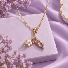 Floral Mermaid Tail Crystal Pendant Necklace