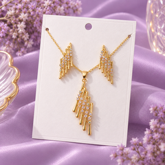 Gold-Tone Crystal Cascade Jewelry Set with Pendant Necklace and Stud Earrings
