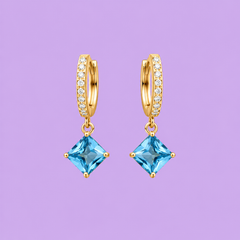 Gold-Tone Blue Crystal Drop Hoop Earrings