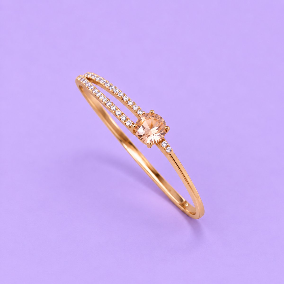 Golden Crystal Accent Open Cuff Bracelet