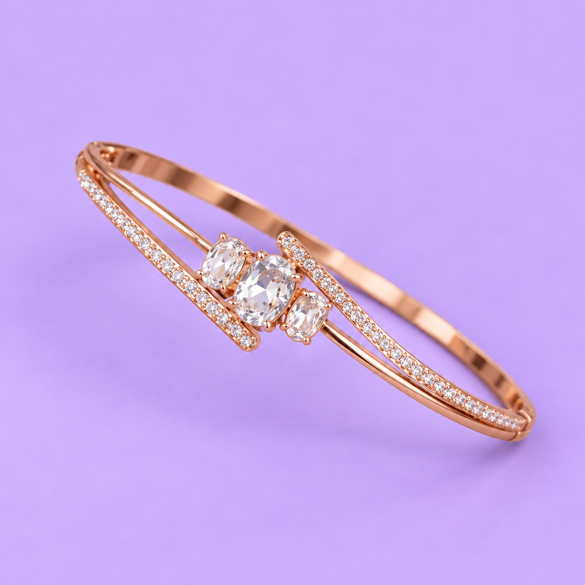 Elegant Triple Stone Crystal Bangle Bracelet