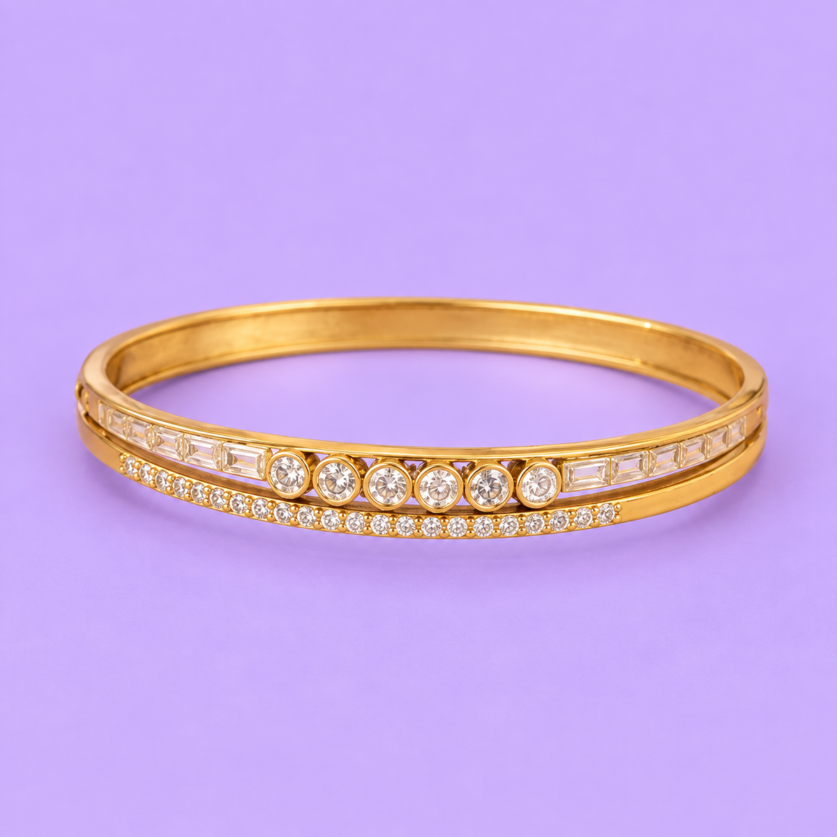 Classic Crystal Accent Gold-Tone Bangle Bracelet