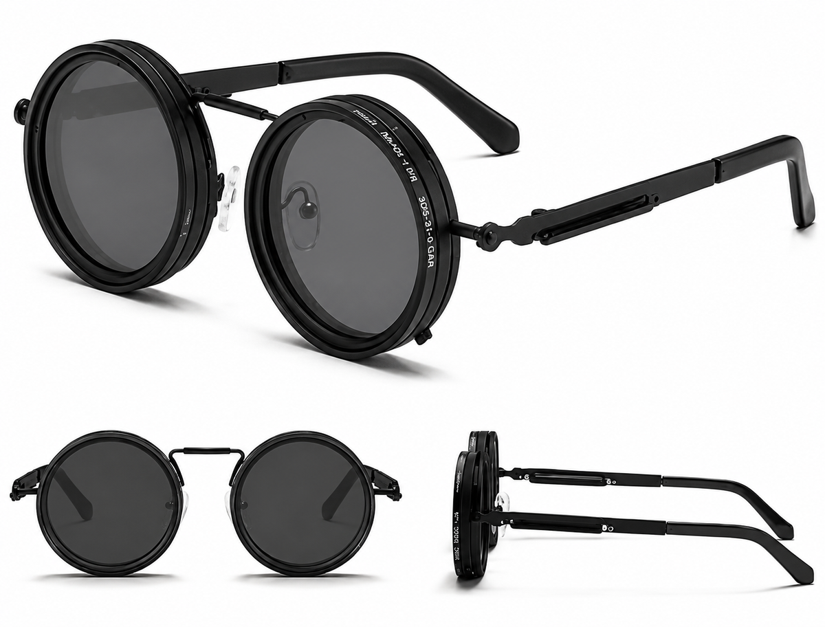 Adjustable Polarized Round Sunglasses | 1-9 Gear Adjustable Tint UV400 Protection | Retro Steampunk Style Sunglasses for Men & Women