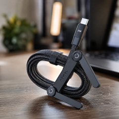 240W USB-C to USB-C Fast Charging Cable with Foldable Phone Stand | 2-in-1 Invisible Magnetic Holder | PD Fast Charge & Data Transfer Cable