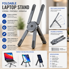 Foldable Aluminum Laptop Stand | Adjustable Magnetic Laptop & Tablet Stand | Portable Ergonomic Stand for Laptop, Tablet & Phone
