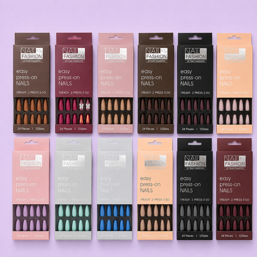 Easy Press-On Nails Set (24 Pieces) | Reusable Matte Almond False Nails