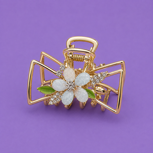 Floral Crystal Hair Claw Clip | Elegant Geometric Flower Hair Accessory