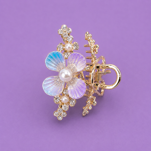 Pearl Blossom Crystal Hair Claw Clip | Elegant Floral Rhinestone Hair Accessory