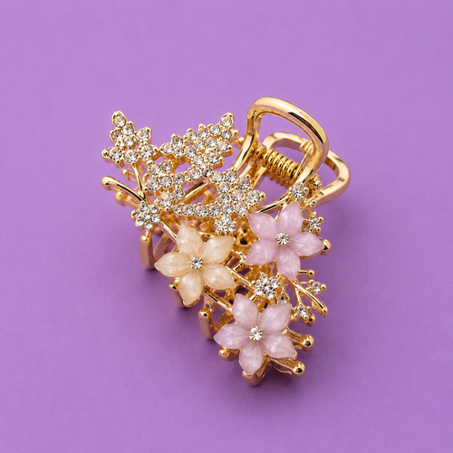 Floral Crystal Hair Claw Clip | Elegant Rhinestone Flower Hair Accessory