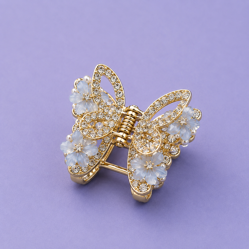 Butterfly Floral Crystal Hair Claw Clip | Elegant Rhinestone Butterfly Hair Accessory