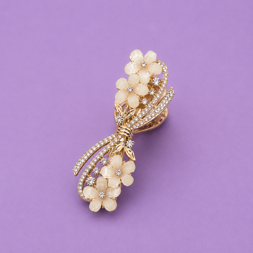 Elegant Floral Crystal Hair Clip | Gold Rhinestone Flower Hair Accessory