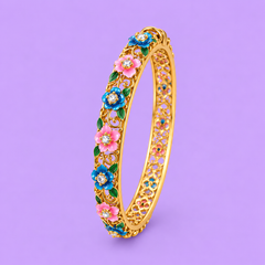 Colorful Floral Enamel Filigree Bangle Bracelet