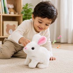 Walking Rabbit Plush Toy for Kids | Hopping Bunny with Wiggling Ears & Nose | Soft Interactive White Bunny Gift for Boys & Girls