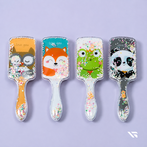 Cute Glitter Paddle Hair Brush | Cartoon Detangling Hairbrush for Kids & Women