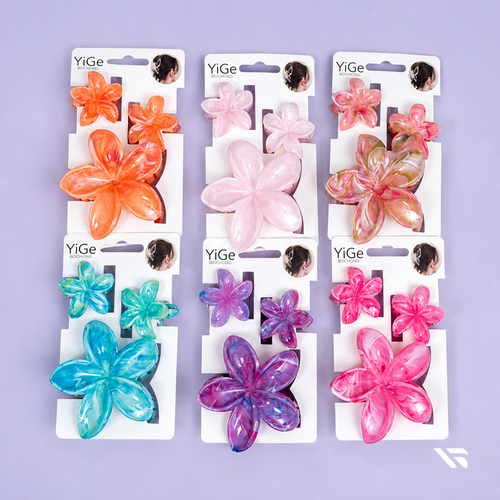 Glossy Floral Hair Clip Set (3-Piece) | Pastel Flower Hair Accessories for Women & Girls