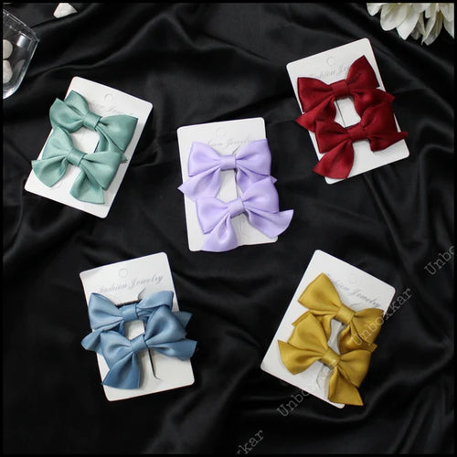 Satin Ribbon Bow Hair Clips Set of 2 | Elegant Cute Hair Accessories for Women & Girls
